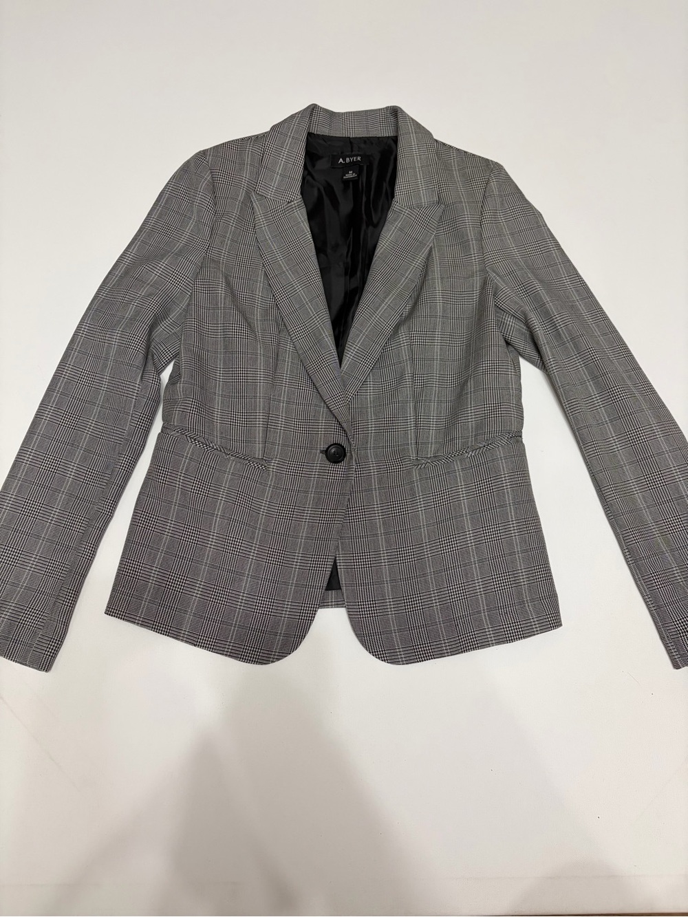 A. Byer Gray Glen Plaid Single-Button Blazer office business casual wear sz M